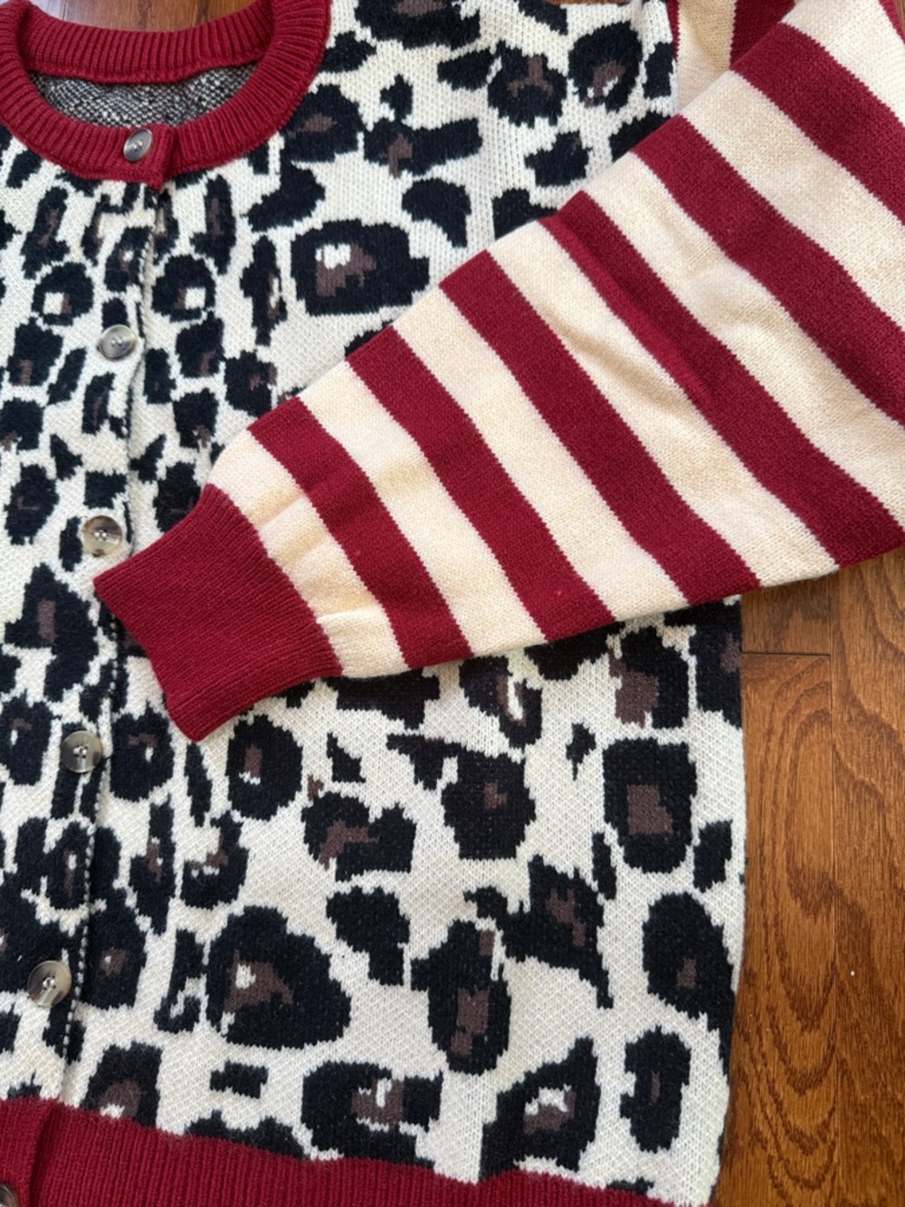 SALE, TIDAY ONLY! PRICE FIRM! Leopard Print Cardigan Stripe Sleeve Button Front - Picture 8 of 10
